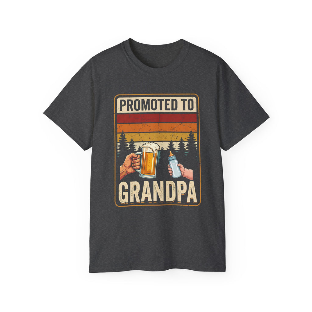Promoted to Grandpa T-Shirt — Retro Cheers Beer & Baby Bottle Grandpa Gift Tee