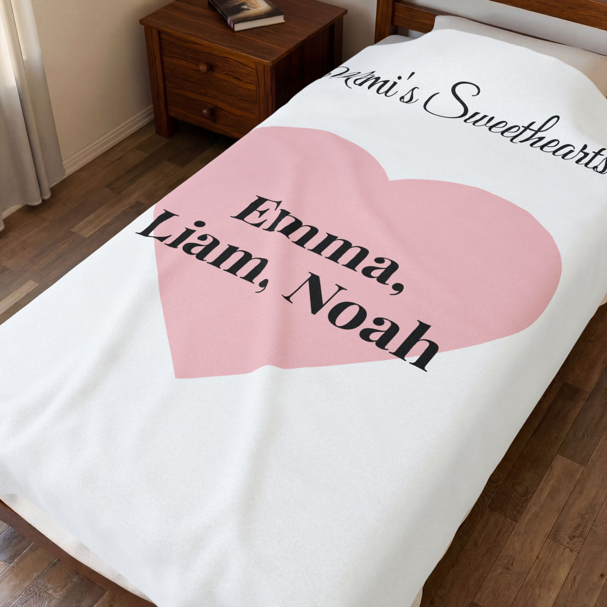 Personalized Mimi's Sweethearts Velveteen Plush Blanket — Custom Grandkids Names Heart Design