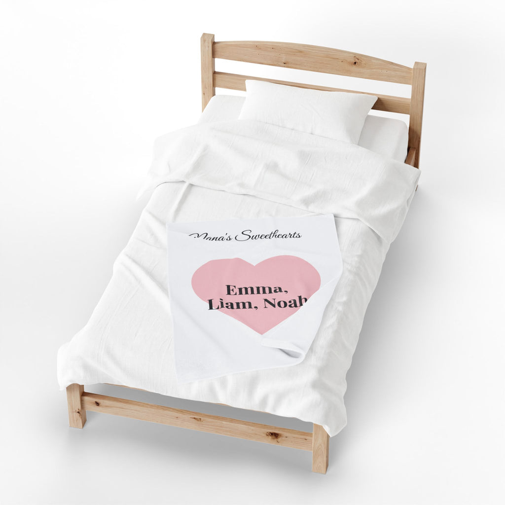 Personalized Nana's Sweethearts Velveteen Plush Blanket — Custom Grandkids Names Heart Design