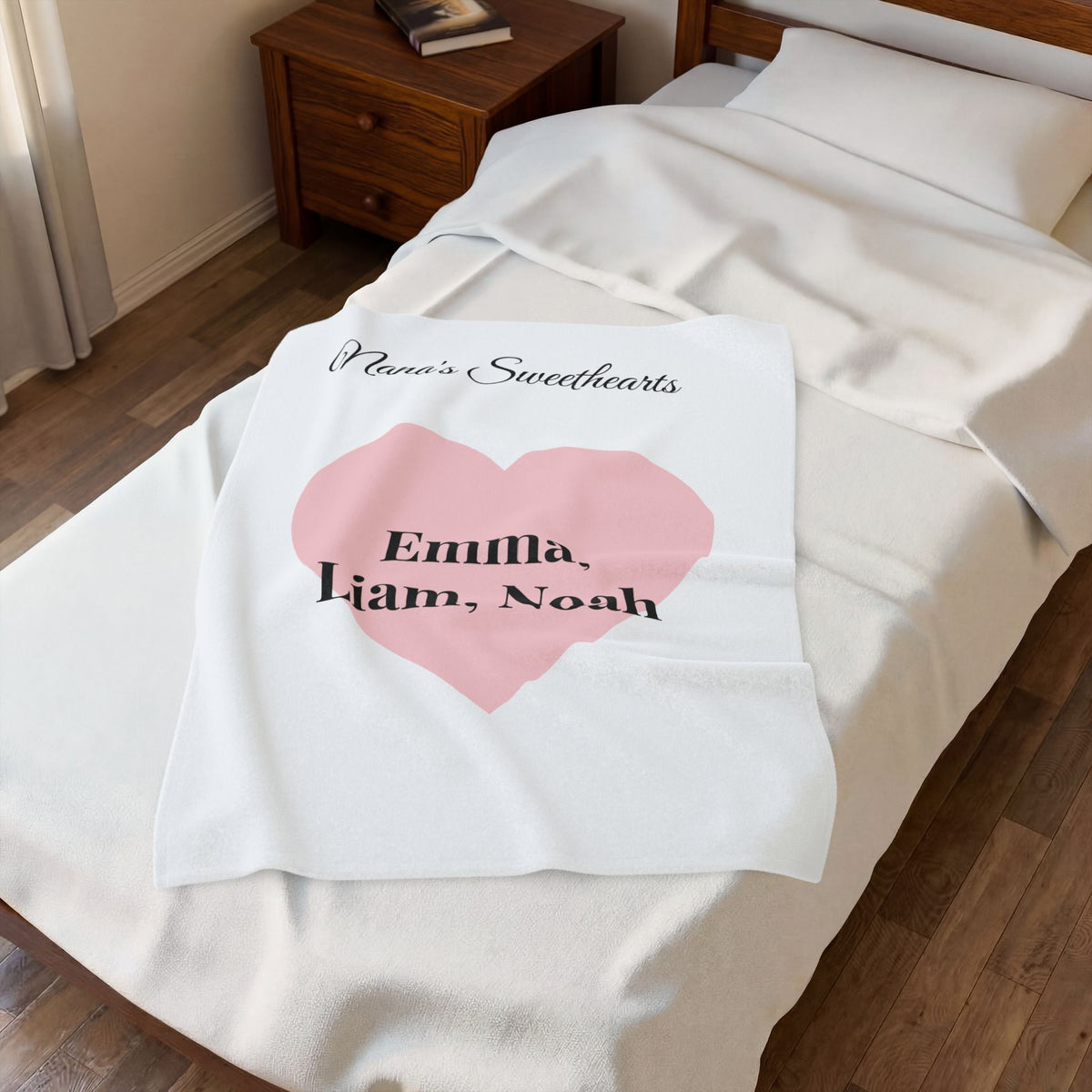 Personalized Nana's Sweethearts Velveteen Plush Blanket — Custom Grandkids Names Heart Design