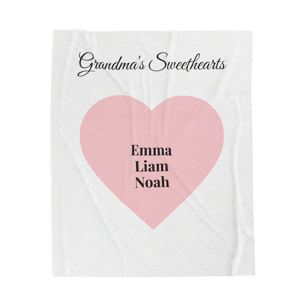 Grandma's Sweethearts personalized names blanket on a bed