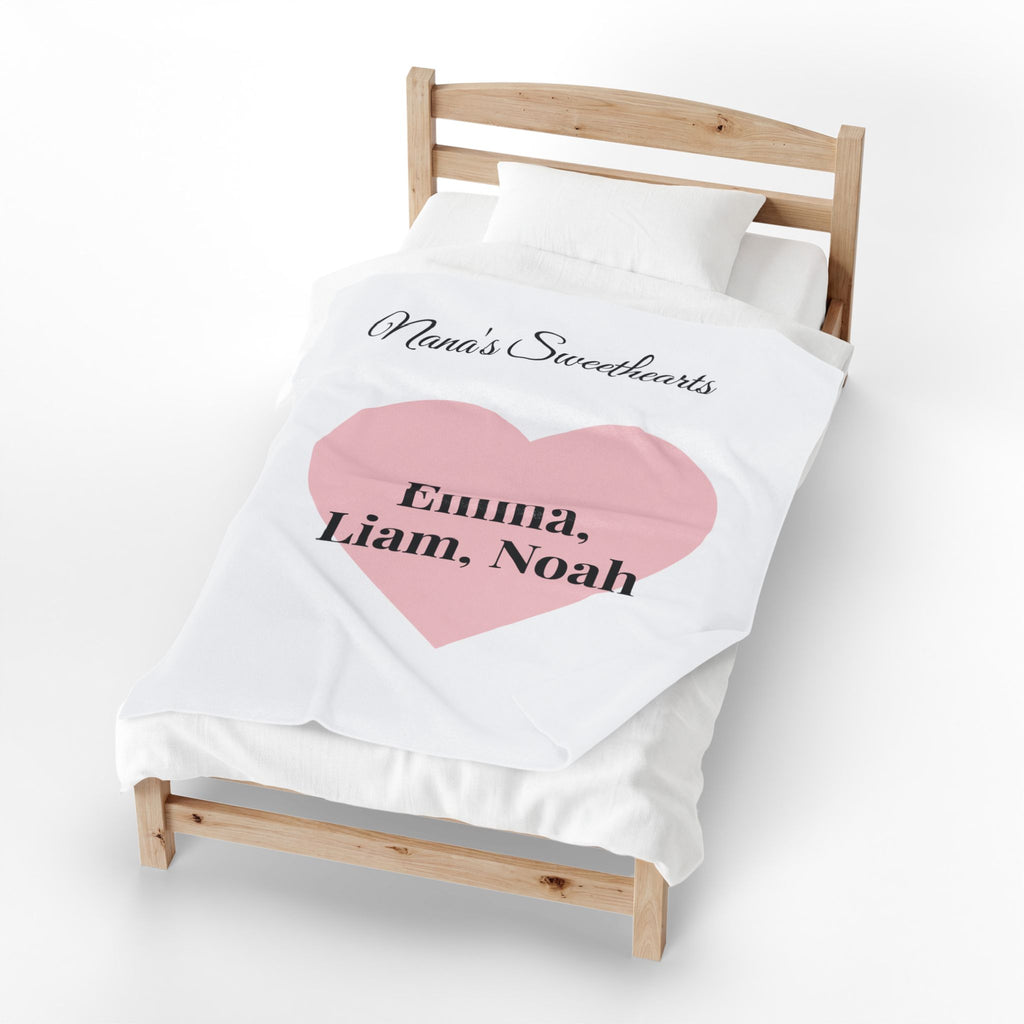 Personalized Nana's Sweethearts Velveteen Plush Blanket — Custom Grandkids Names Heart Design