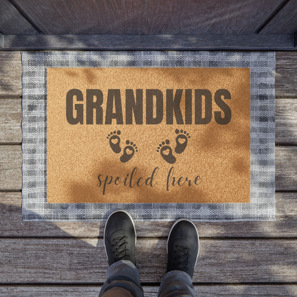 Grandkids Spoiled Here Doormat — Funny Welcome Mat for Grandparents