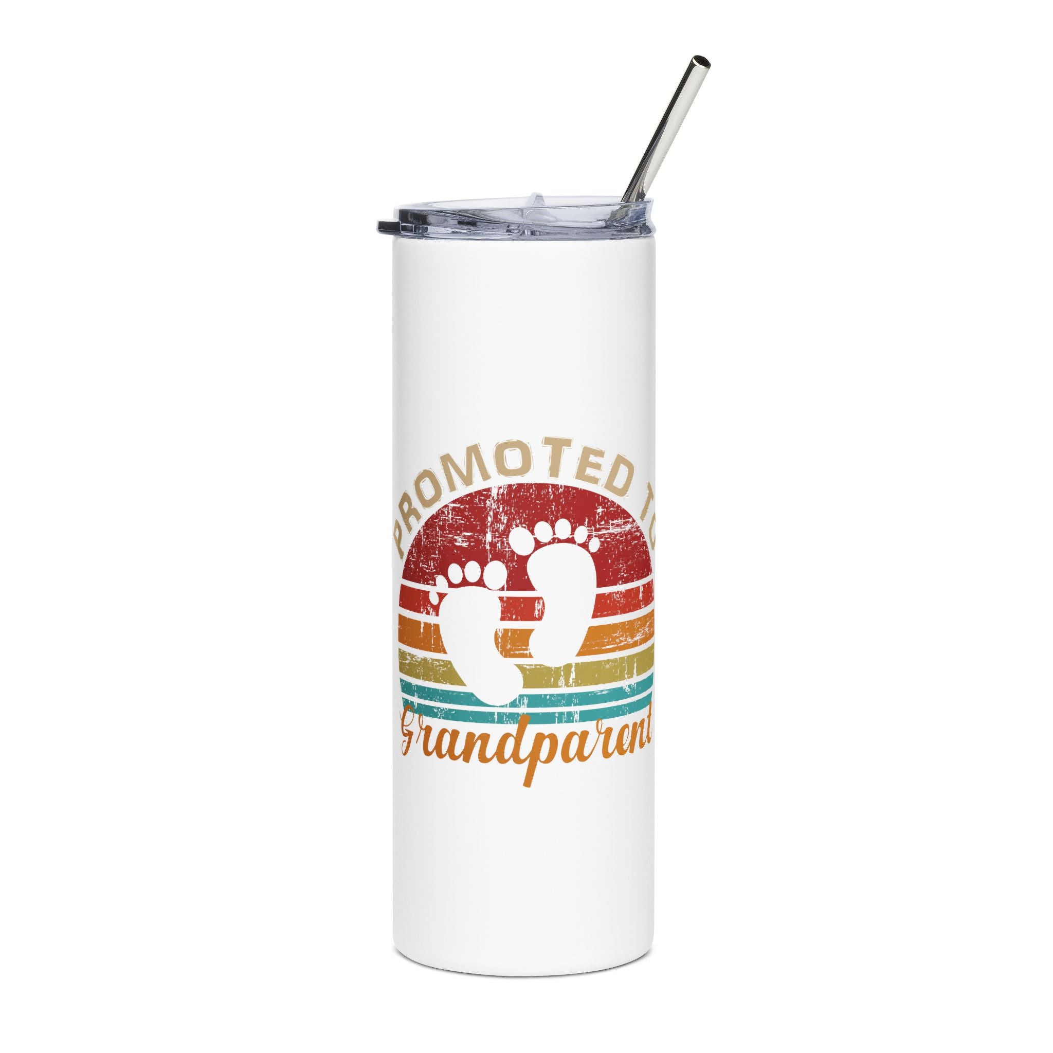 Promoted to Grandparent Stainless Steel Tumbler — 20oz Retro Baby Feet Travel Cup