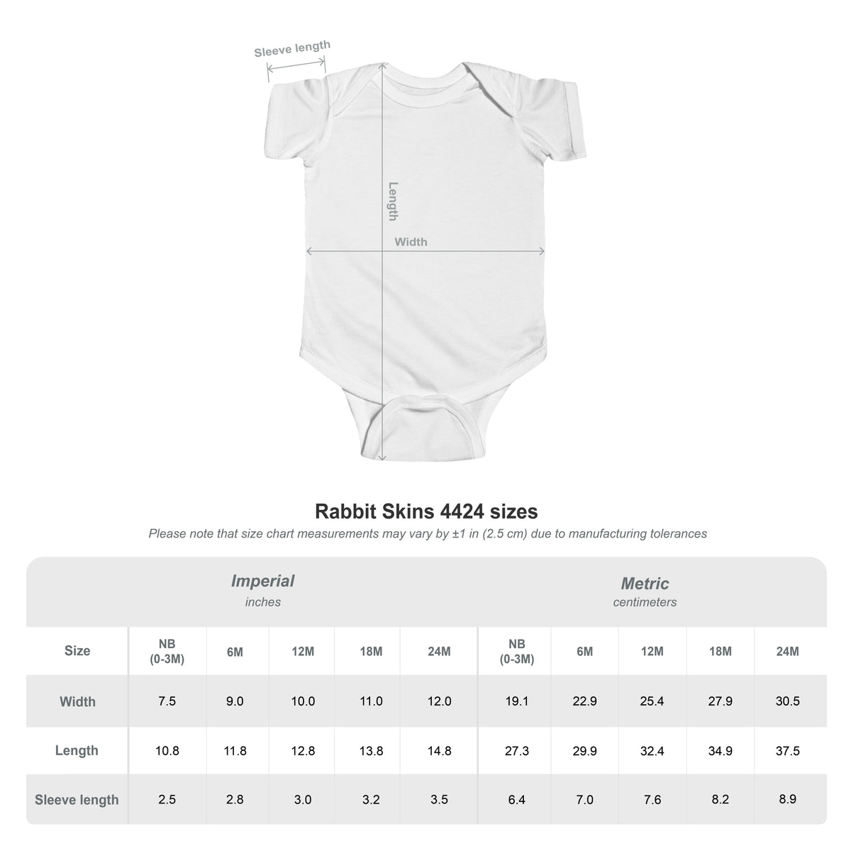Grandma's Little Elf infant bodysuit - size chart