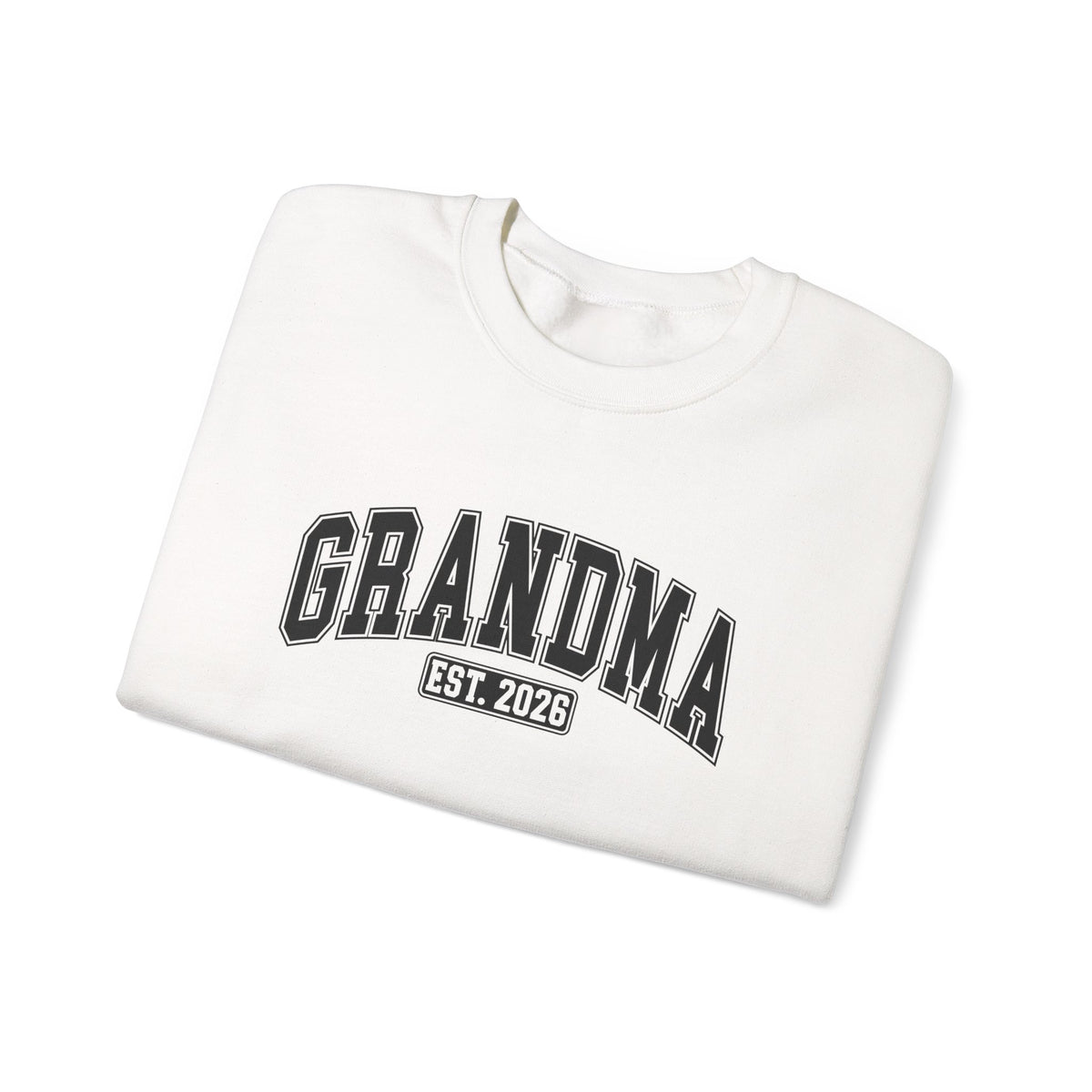 Grandma Est. 2026 varsity crewneck sweatshirt - folded view