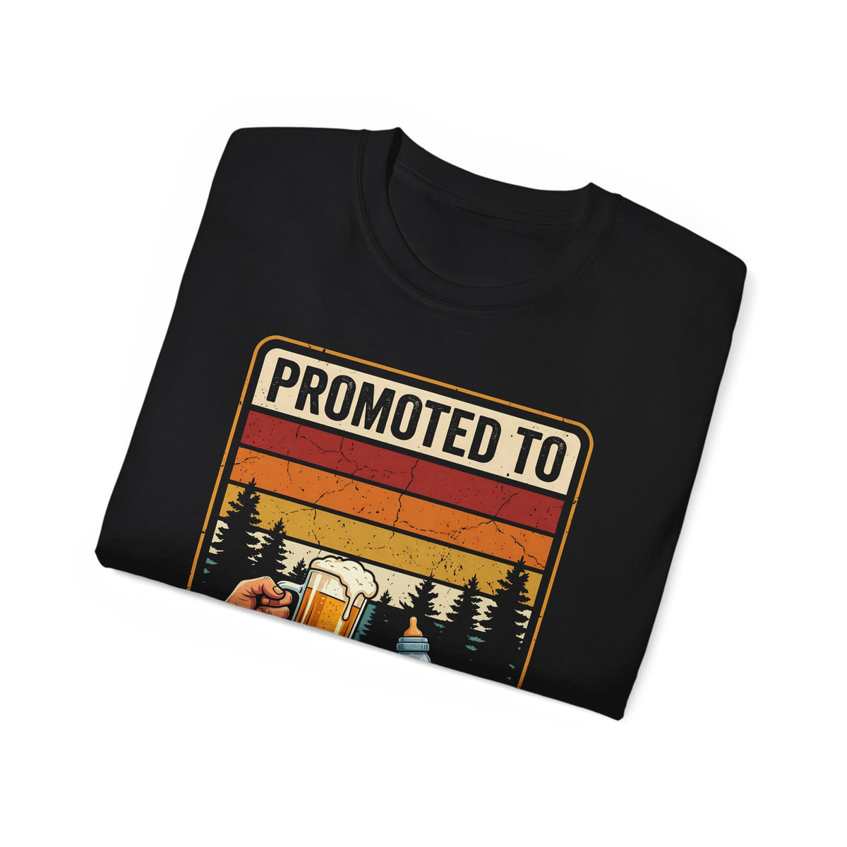 Promoted to Grandpa retro t-shirt with beer mug and baby bottle - additional view