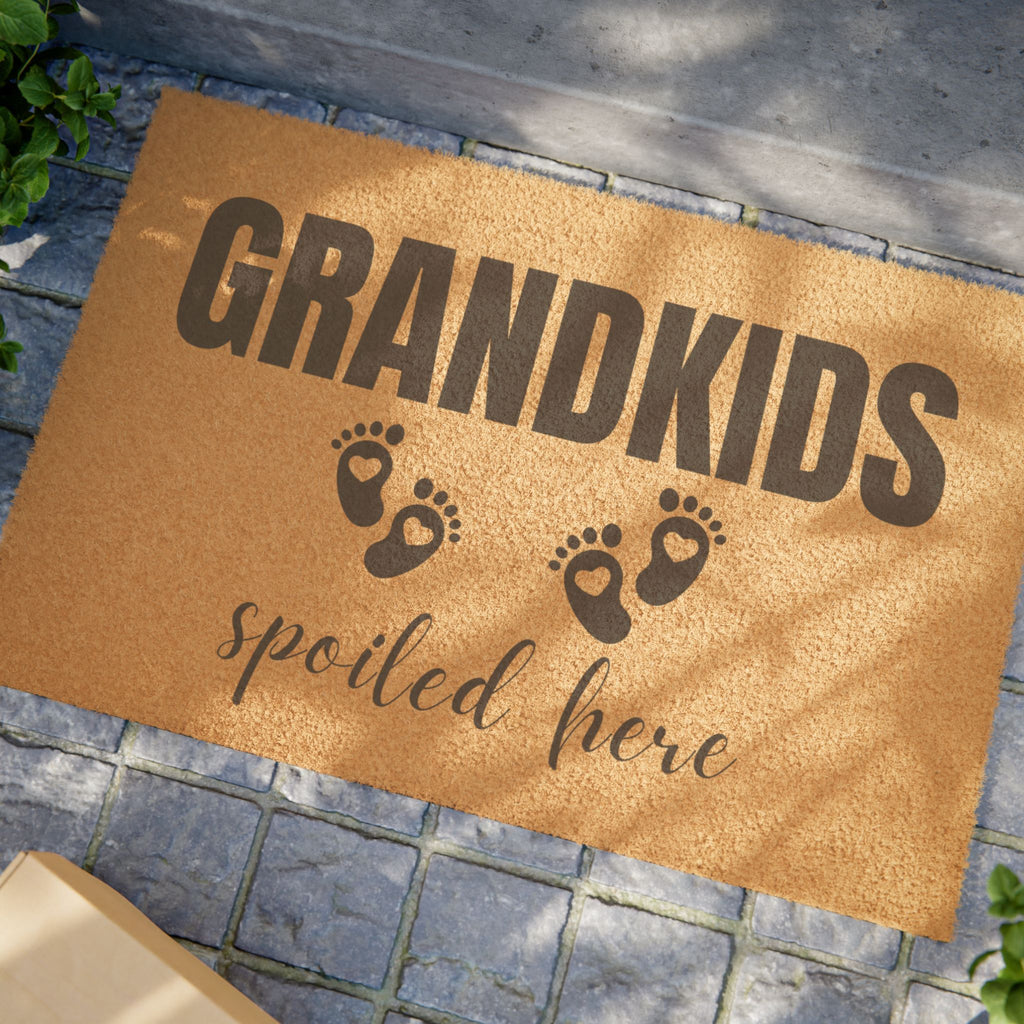 Grandkids Spoiled Here Doormat — Funny Welcome Mat for Grandparents