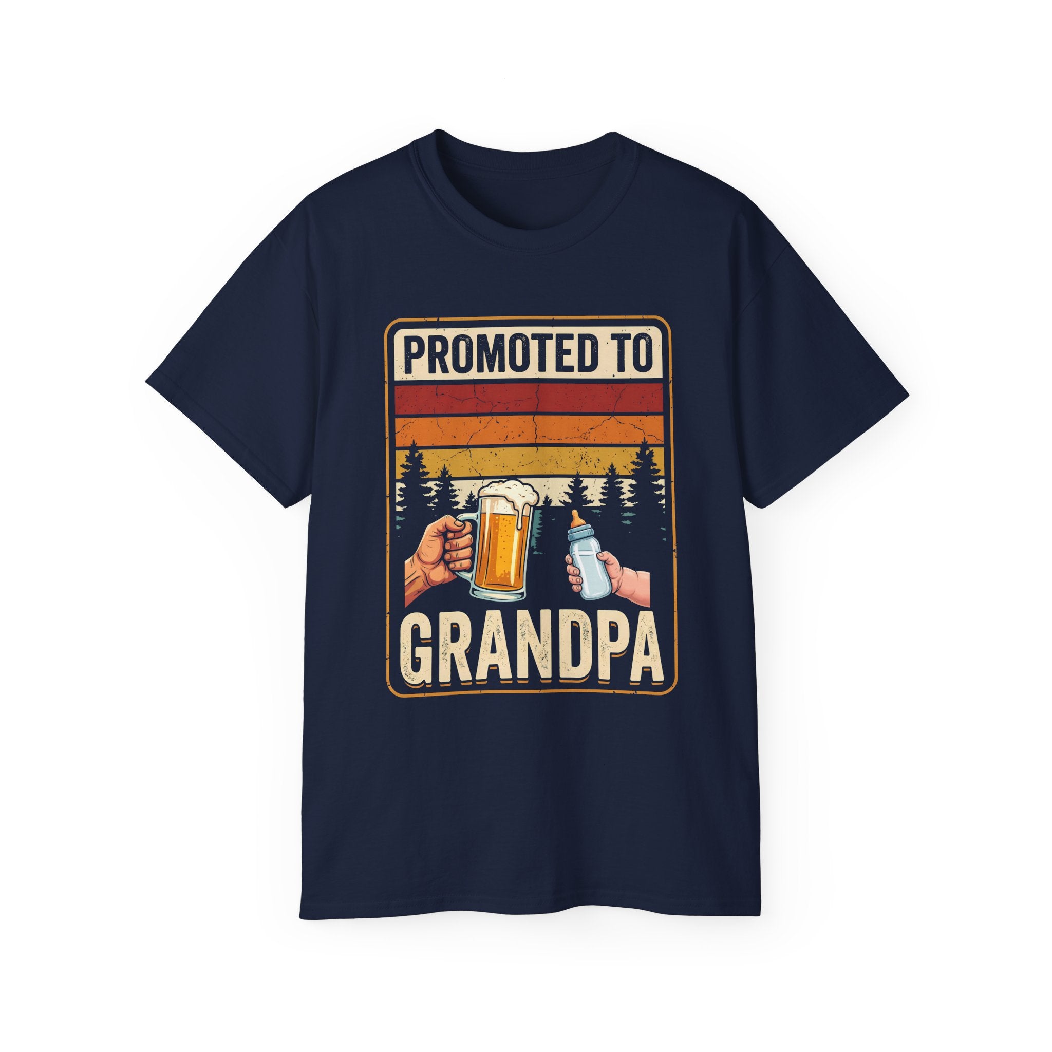 Promoted to Grandpa T-Shirt — Retro Cheers Beer & Baby Bottle Grandpa Gift Tee