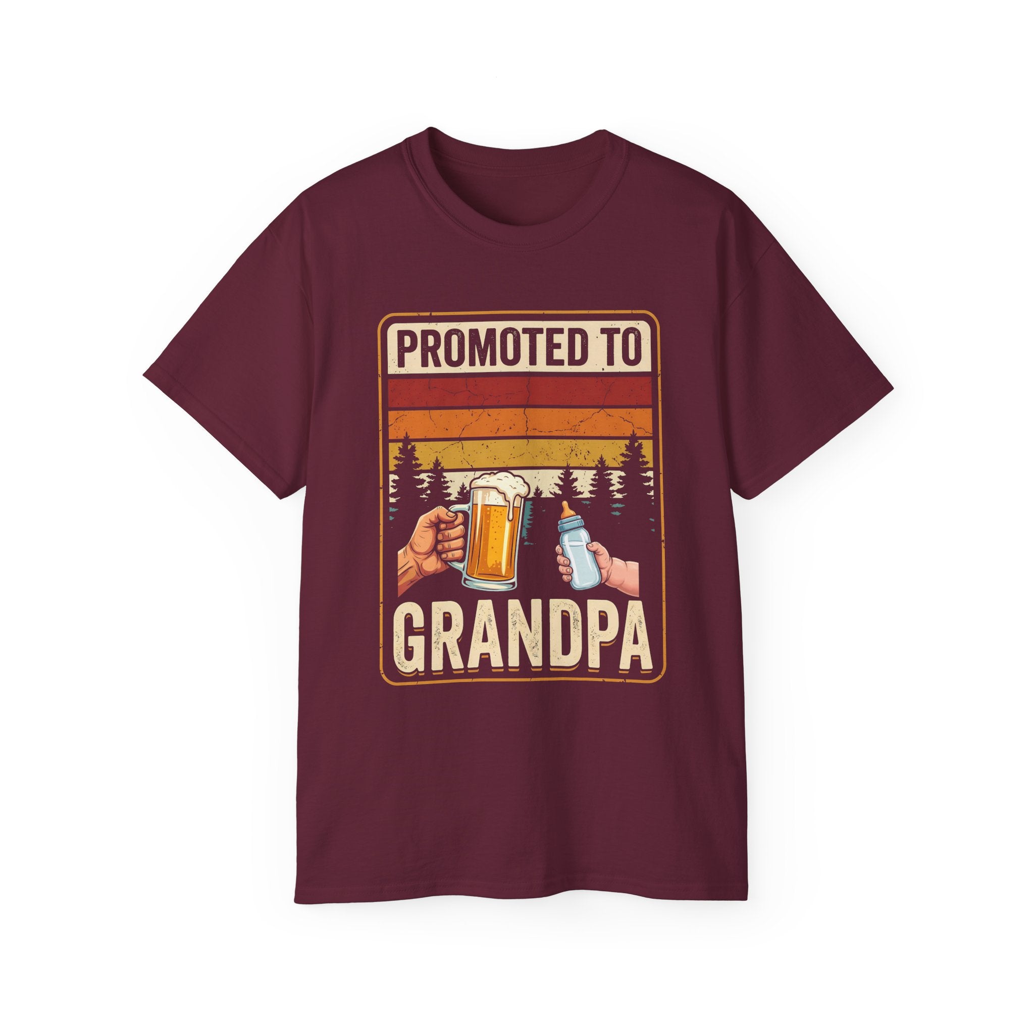 Promoted to Grandpa T-Shirt — Retro Cheers Beer & Baby Bottle Grandpa Gift Tee
