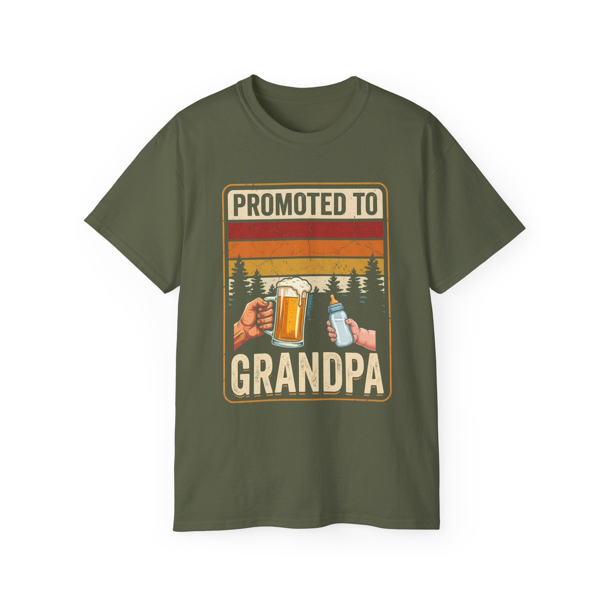 Promoted to Grandpa T-Shirt — Retro Cheers Beer & Baby Bottle Grandpa Gift Tee