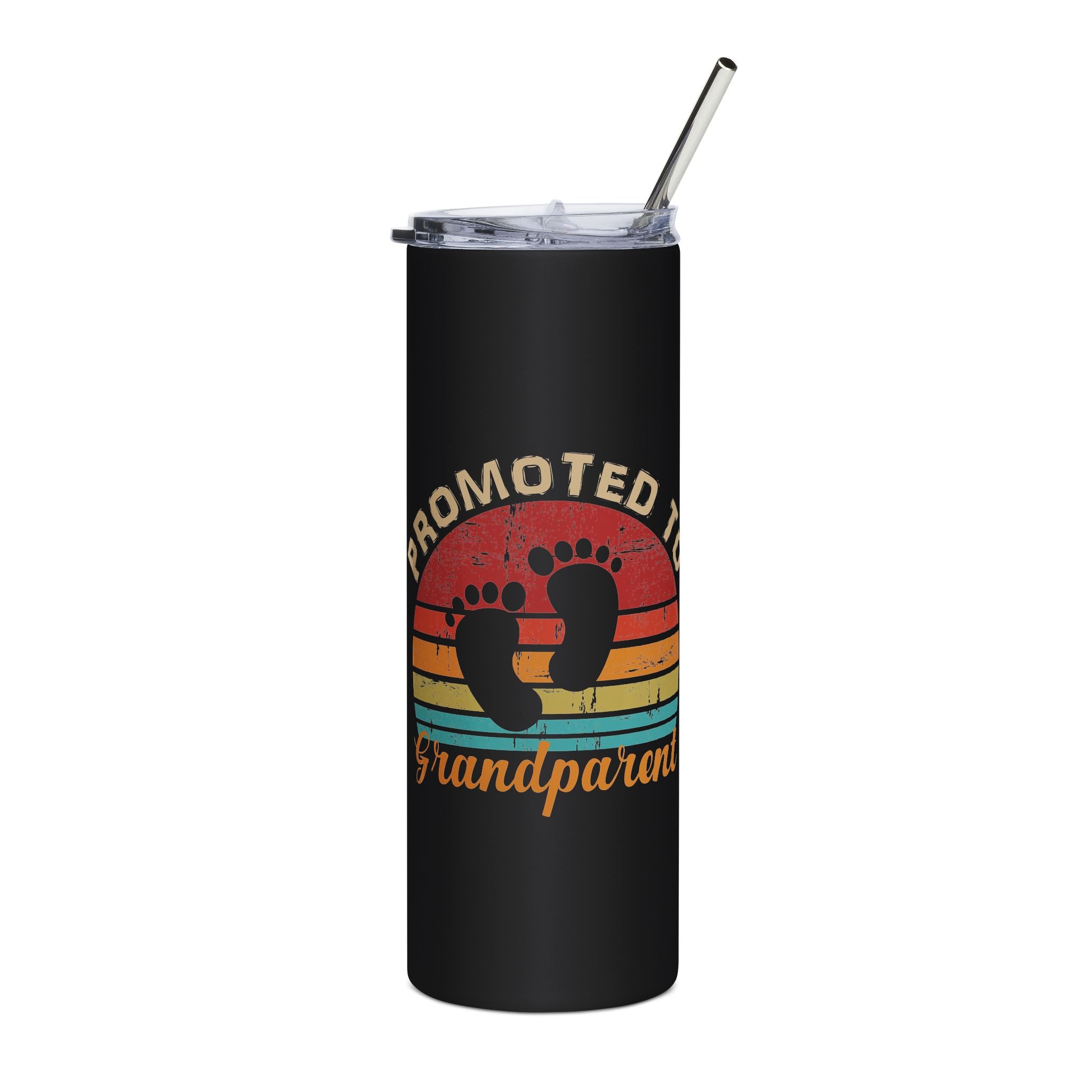 Promoted to Grandparent Stainless Steel Tumbler — 20oz Retro Baby Feet Travel Cup