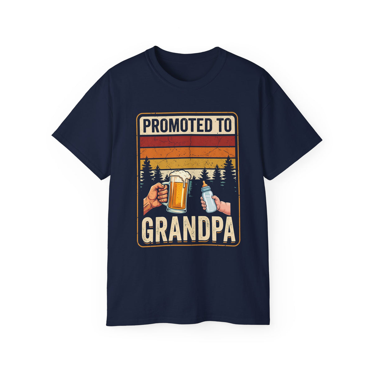 Promoted to Grandpa retro t-shirt with beer mug and baby bottle - additional view