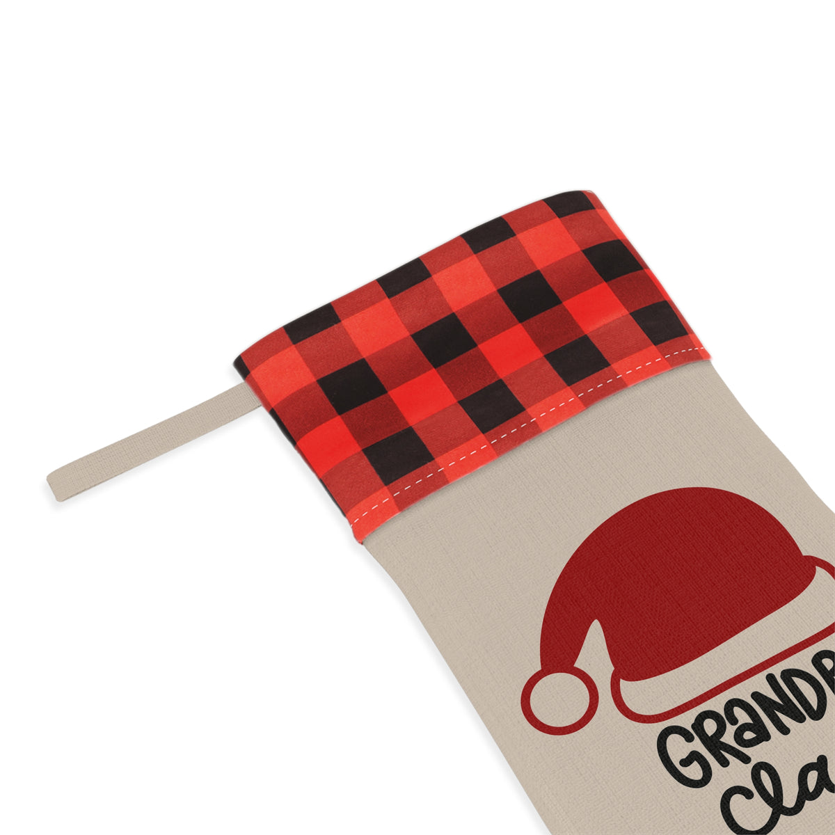 Grandpa Claus Christmas stocking - close-up of Santa hat design