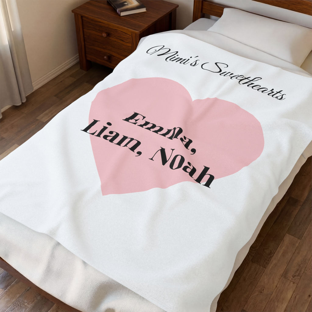 Personalized Mimi's Sweethearts Velveteen Plush Blanket — Custom Grandkids Names Heart Design