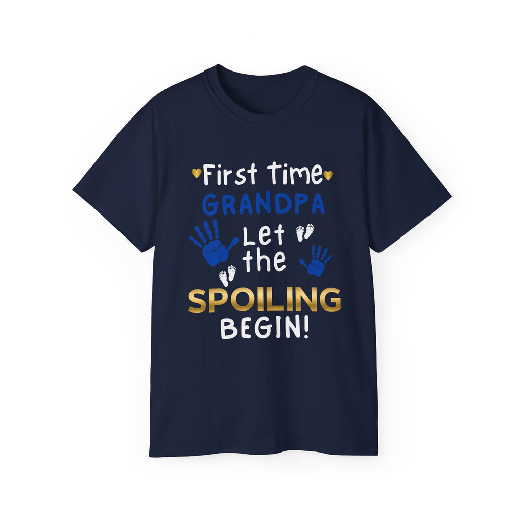 First Time Grandpa T-Shirt — "Let the Spoiling Begin!" Announcement Tee