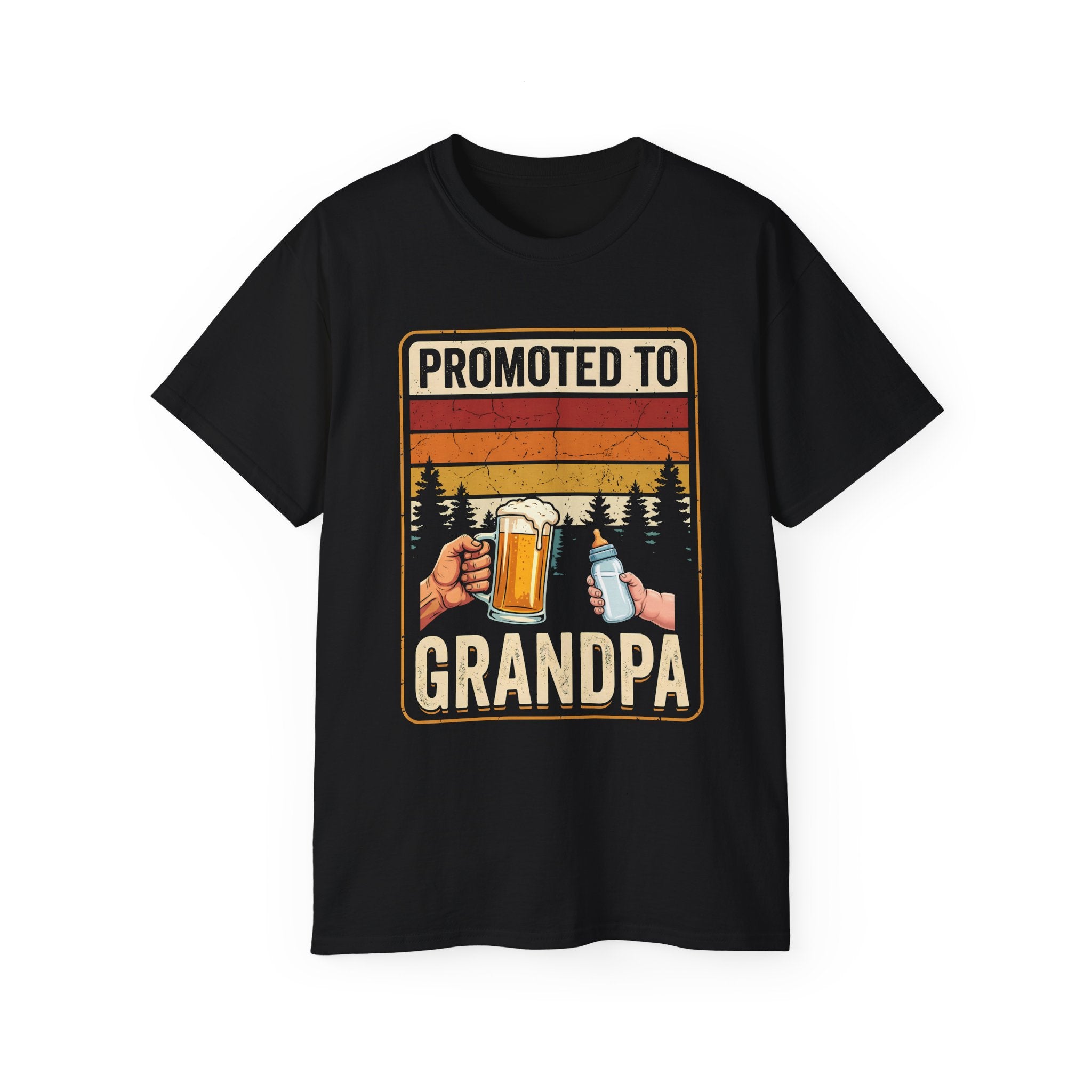 Promoted to Grandpa T-Shirt — Retro Cheers Beer & Baby Bottle Grandpa Gift Tee