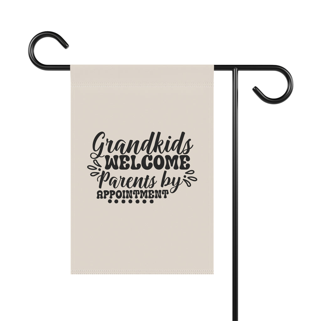 Funny grandparent garden flag displayed on a porch