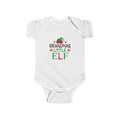 Grandma's Little Elf white infant bodysuit with red and green elf design