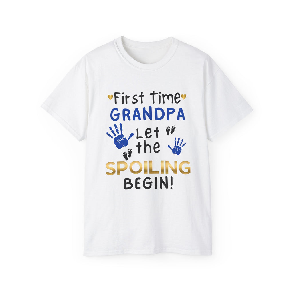 First Time Grandpa T-Shirt — "Let the Spoiling Begin!" Announcement Tee